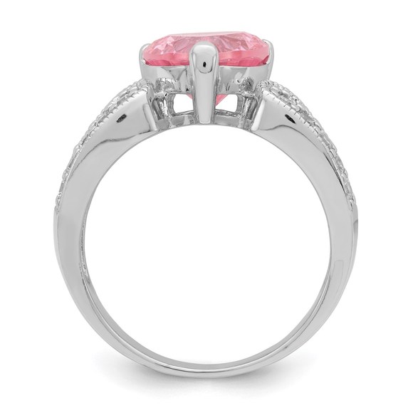 925 Sterling Silver Rhodium plated 10mm Clear CZ and Pink Heart CZ Ring - Picture 2 of 6
